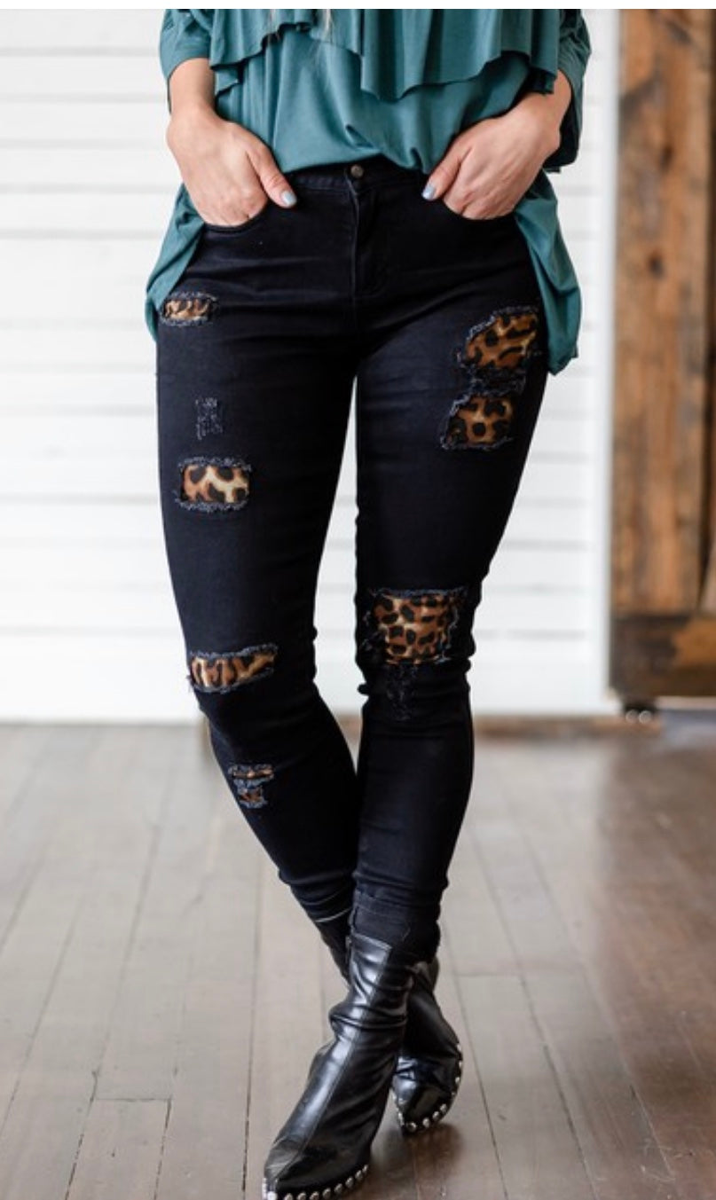 Distressed Leopard Jeans